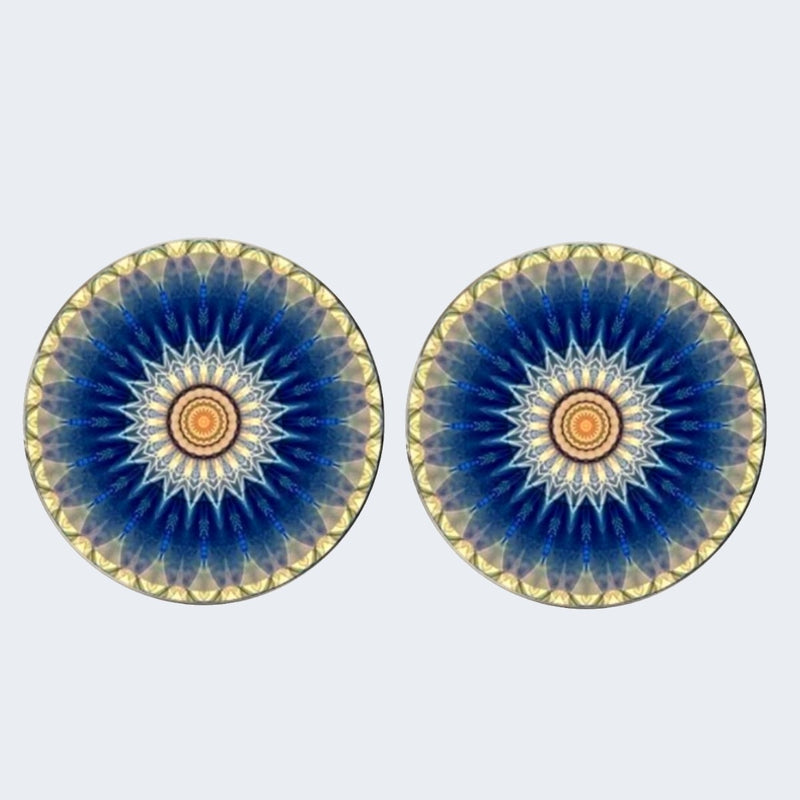 Bassin and Brown Flower Spray Cufflinks - Blue and White