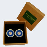 Bassin and Brown Flower Spray Cufflinks - Blue and White