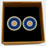 Bassin and Brown Flower Spray Cufflinks - Blue and White