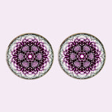 Bassin and Brown Mandala Flower Spray Cufflinks - Purple and White