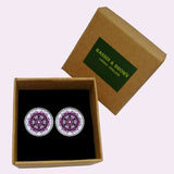 Bassin and Brown Mandala Flower Spray Cufflinks - Purple and White