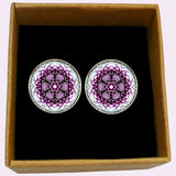 Bassin and Brown Mandala Flower Spray Cufflinks - Purple and White
