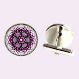 Bassin and Brown Mandala Flower Spray Cufflinks - Purple and White