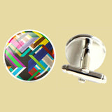 Bassin and Brown Geometric Stripe Cufflinks - Multi Colour