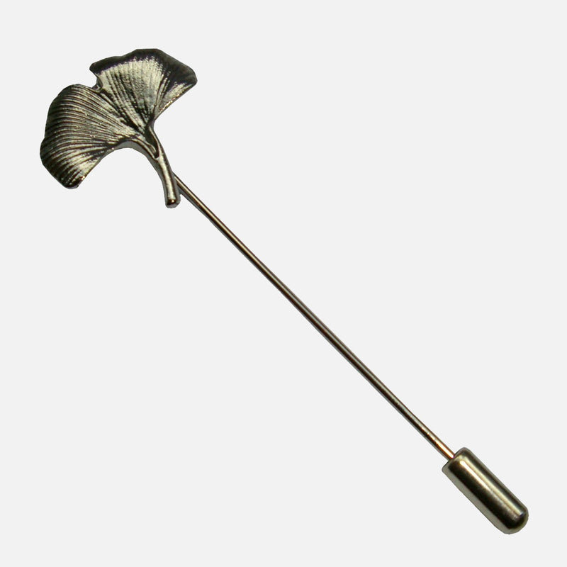 Bassin and Brown Ginkgo Biloba Leaf Jacket Lapel Pin - Silver