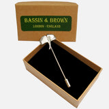 Bassin and Brown Ginkgo Biloba Leaf Jacket Lapel Pin - Silver