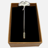 Bassin and Brown Ginkgo Biloba Leaf Jacket Lapel Pin - Silver