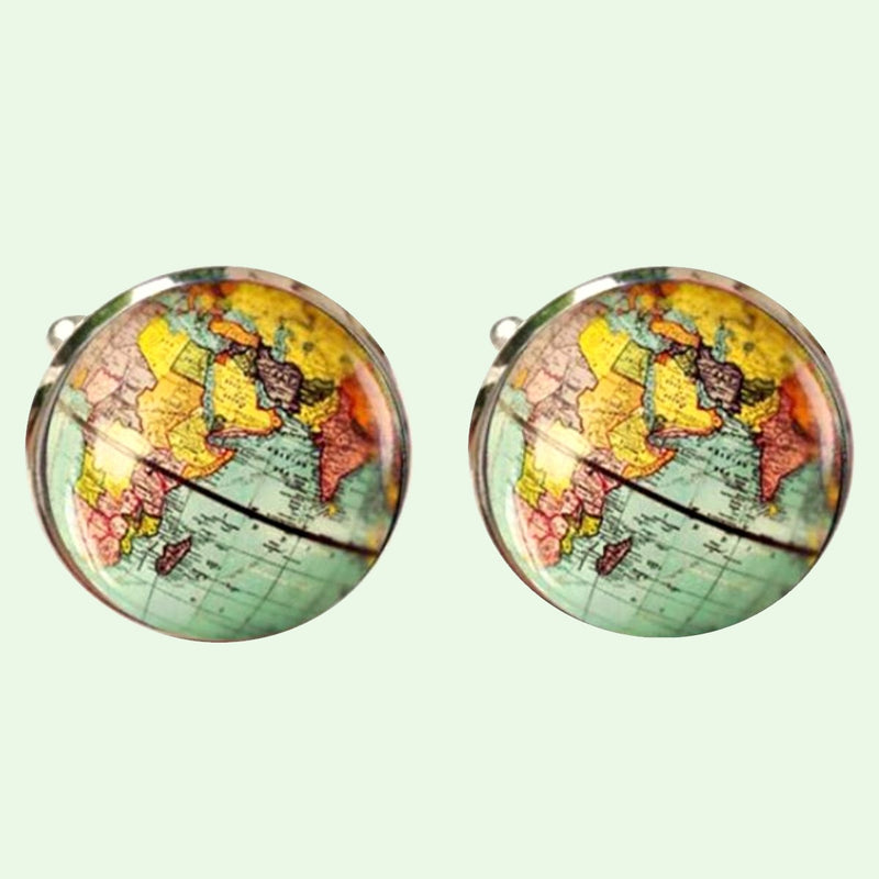 Bassin and Brown Earth Globe Cufflinks - Blue, Yellow, Pink