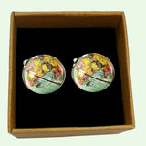 Bassin and Brown Earth Globe Cufflinks - Blue, Yellow, Pink