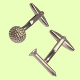 Bassin and Brown Golf Ball and Tee Cufflinks - Silver