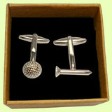 Bassin and Brown Golf Ball and Tee Cufflinks - Silver