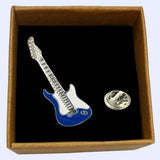 Bassin and Brown Guitar Jacket Lapel Pin - Blue and White