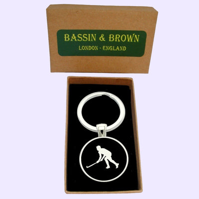 Bassin and Brown Hockey Player Keyring - Black and White