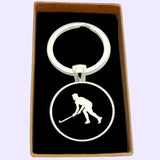 Bassin and Brown Hockey Player Keyring - Black and White