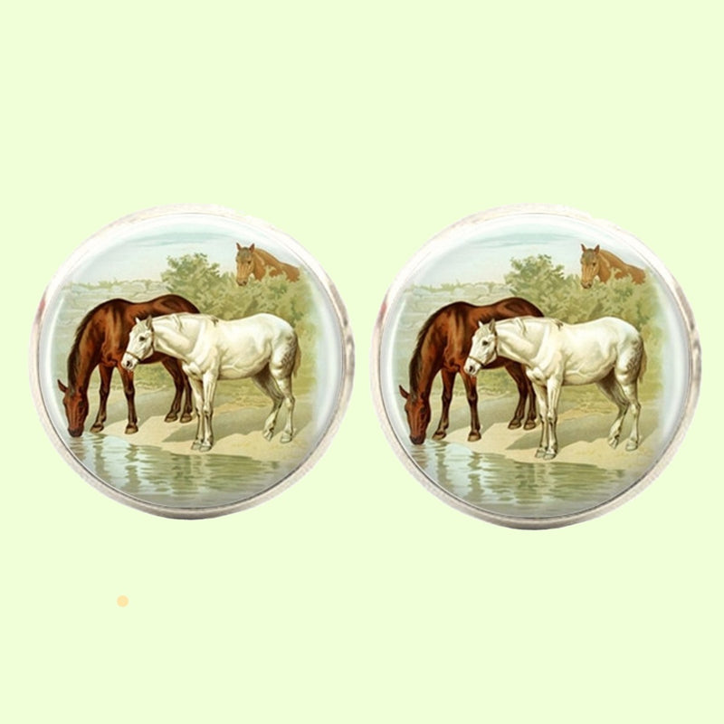 Bassin and Brown Horses Cufflinks - Brown and White