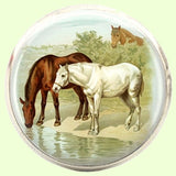 Bassin and Brown Horses Cufflinks - Brown and White