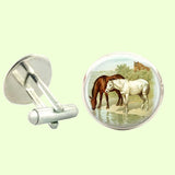 Bassin and Brown Horses Cufflinks - Brown and White
