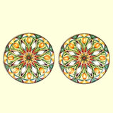 Bassin and Brown Kaleidoscope Flower Spray Cufflinks- Green, White and Orange
