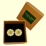 Bassin and Brown Kaleidoscope Flower Spray Cufflinks- Green, White and Orange
