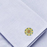 Bassin and Brown Kaleidoscope Flower Spray Cufflinks- Green, White and Orange