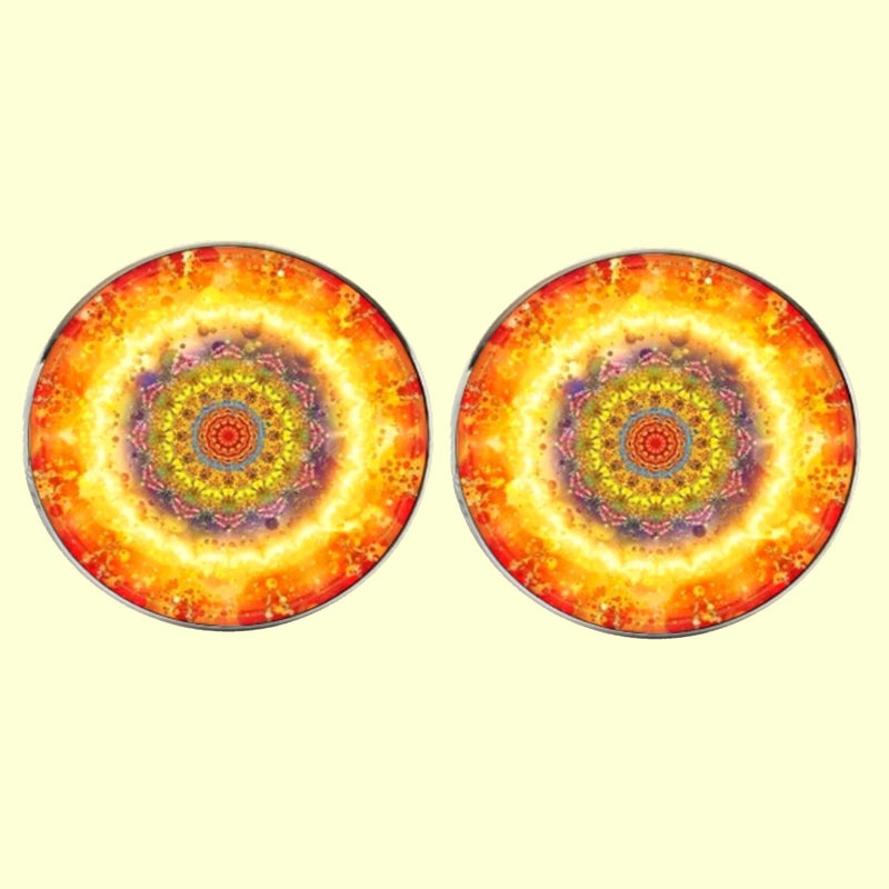 Bassin and Brown Kaleidoscope Flower Cufflinks - Yellow and Orange