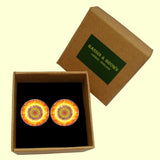 Bassin and Brown Kaleidoscope Flower Cufflinks - Yellow and Orange