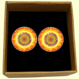 Bassin and Brown Kaleidoscope Flower Cufflinks - Yellow and Orange