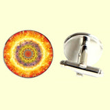 Bassin and Brown Kaleidoscope Flower Cufflinks - Yellow and Orange