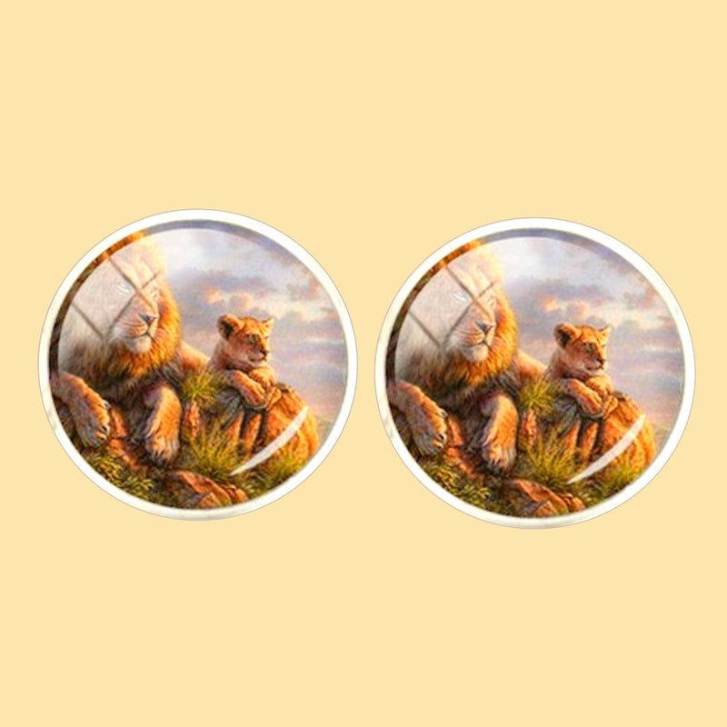 Bassin and Brown Lion Family Cufflinks - Beige, Green and Blue