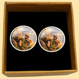 Bassin and Brown Lion Family Cufflinks - Beige, Green and Blue