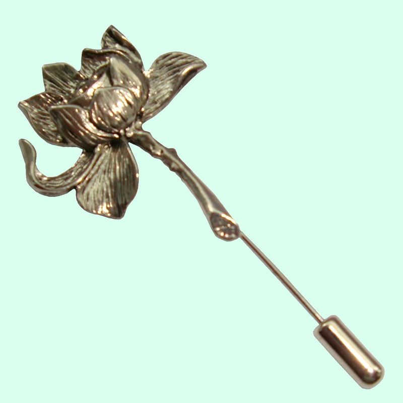 Bassin and Brown Lotus Flower Lapel Pin - Vintage Silver