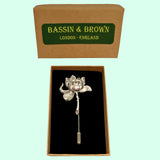 Bassin and Brown Lotus Flower Lapel Pin - Vintage Silver