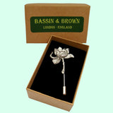 Bassin and Brown Lotus Flower Lapel Pin - Vintage Silver
