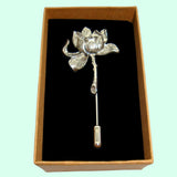 Bassin and Brown Lotus Flower Lapel Pin - Vintage Silver