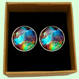 Bassin and Brown Nebula and Galaxy Cufflinks  -Blue, Green and Wine