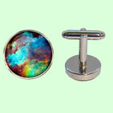 Bassin and Brown Nebula and Galaxy Cufflinks  -Blue, Green and Wine
