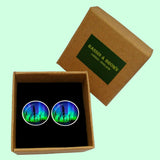Bassin and Brown Northern Lights and Pine Trees Cufflinks - Blue and Green