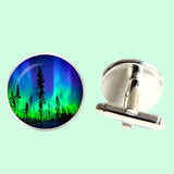 Bassin and Brown Northern Lights and Pine Trees Cufflinks - Blue and Green