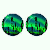 Bassin and Brown Northern Lights and Pine Trees Cufflinks - Green and Blue