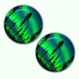 Bassin and Brown Northern Lights and Pine Trees Cufflinks - Green and Blue