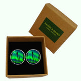 Bassin and Brown Northern Lights and Pine Trees Cufflinks - Green and Blue