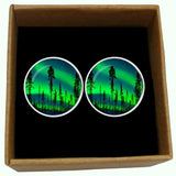 Bassin and Brown Northern Lights and Pine Trees Cufflinks - Green and Blue