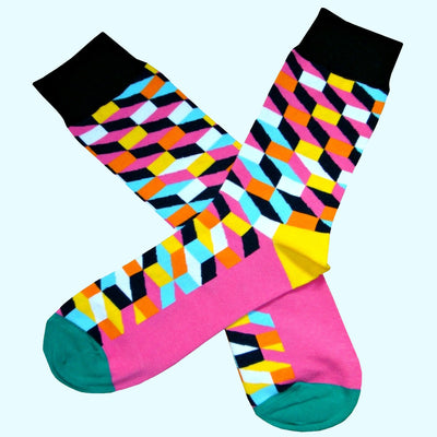 Bassin and Brown Optical Check Socks - Yellow,Black Blue,Pink,White and Orange