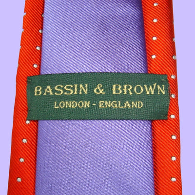 Bassin and Brown Spotted and Plain Woven Silk Tie - Orange and Lilac