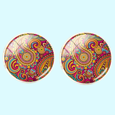 Bassin and Brown Paisley Cufflinks - Wine and Yellow
