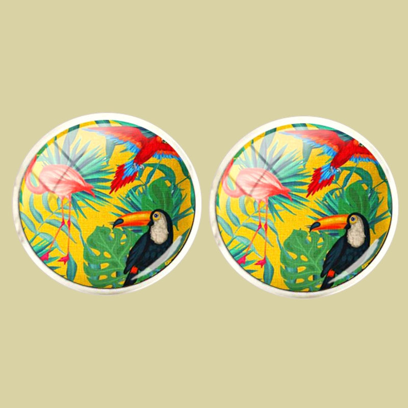 Bassin and Brown Tropical Forest Cufflinks - Yellow, Green, Blue and Red