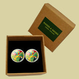 Bassin and Brown Tropical Forest Cufflinks - Yellow, Green, Blue and Red