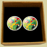 Bassin and Brown Tropical Forest Cufflinks - Yellow, Green, Blue and Red