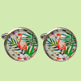 Bassin and Brown Flamingo Cufflinks - Pink, Green and White