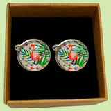 Bassin and Brown Flamingo Cufflinks - Pink, Green and White
